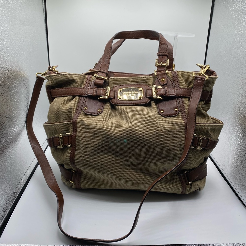 580Michael Kors “GANSE VOORTREKKER”Natural hemp mocha brown &leather Preowned